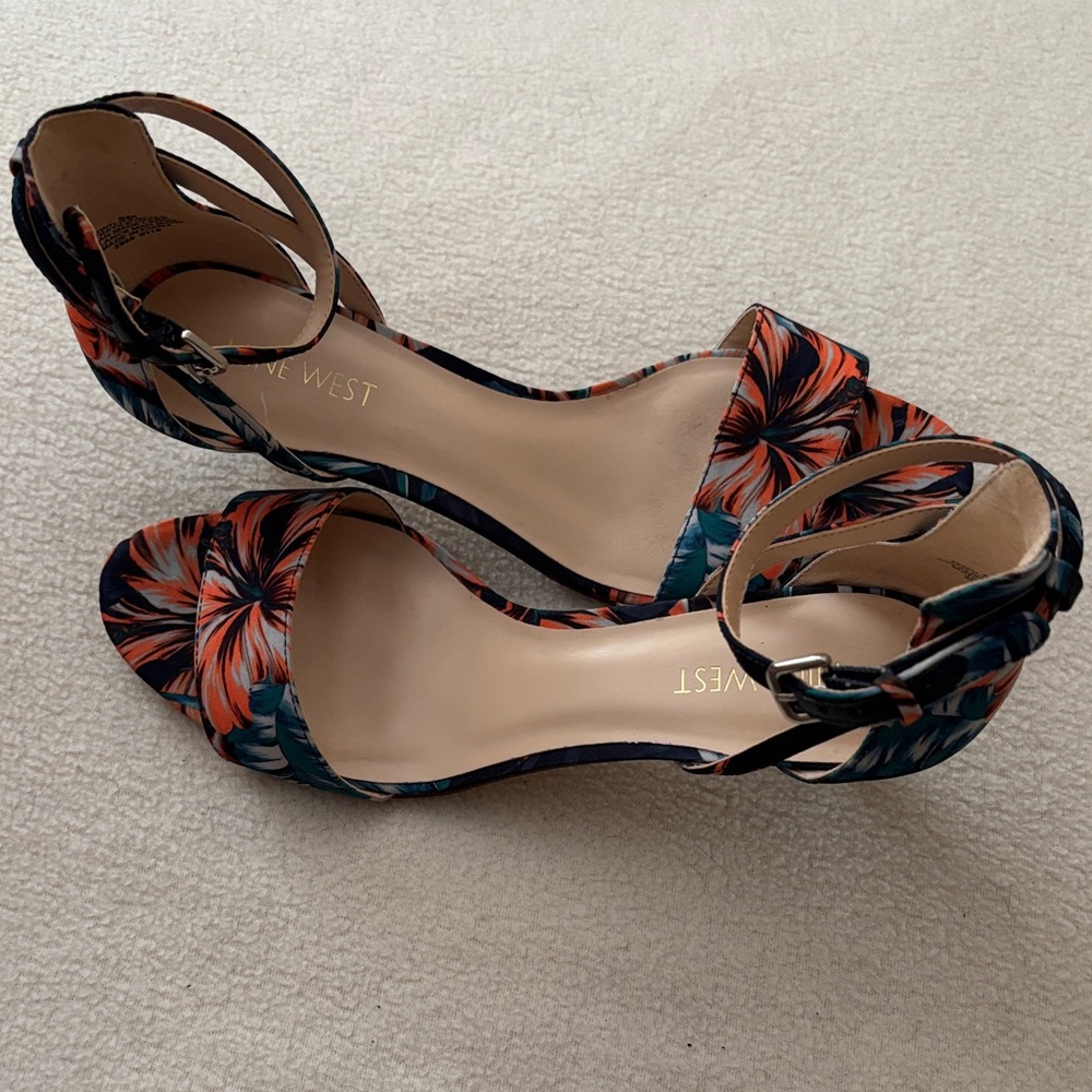 Nine West Floral Ankle-Strap Heels in Black, Orange, Teal SUPER SEXY Y’ALL;-)